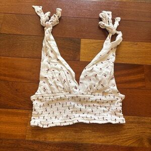 Forever 21 White Floral Smocked Tie-Strap Bralette